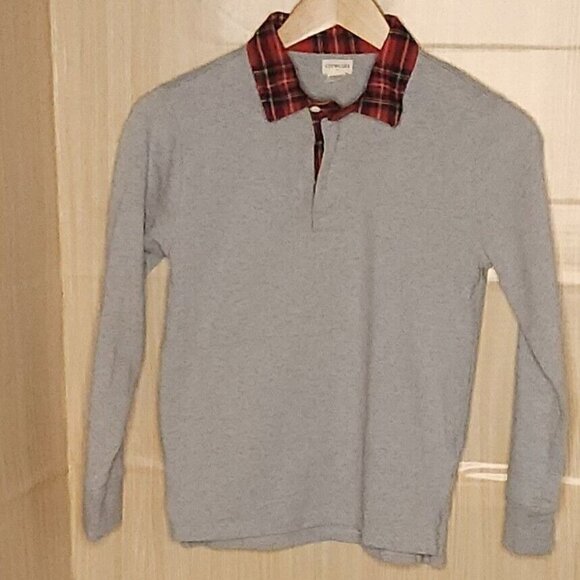 Crewcuts Boys Grey Henley Red Plaid Collar 10-11 - Picture 1 of 6